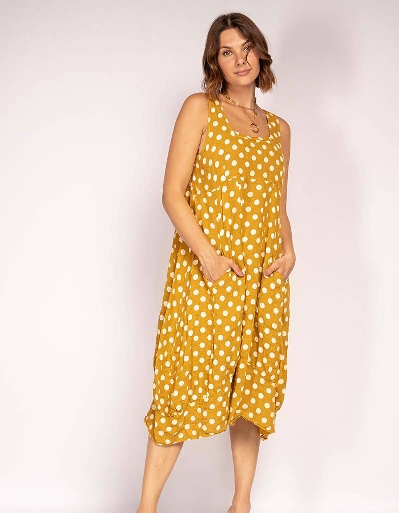 322 POLKA DOT DRESS IN LINEN SPRING SUMMER CLOTHING
