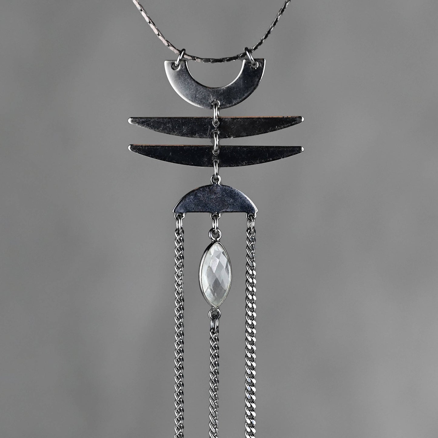 Deco Waterfall Semi Precious Adjustable Necklace (Gunmetal)