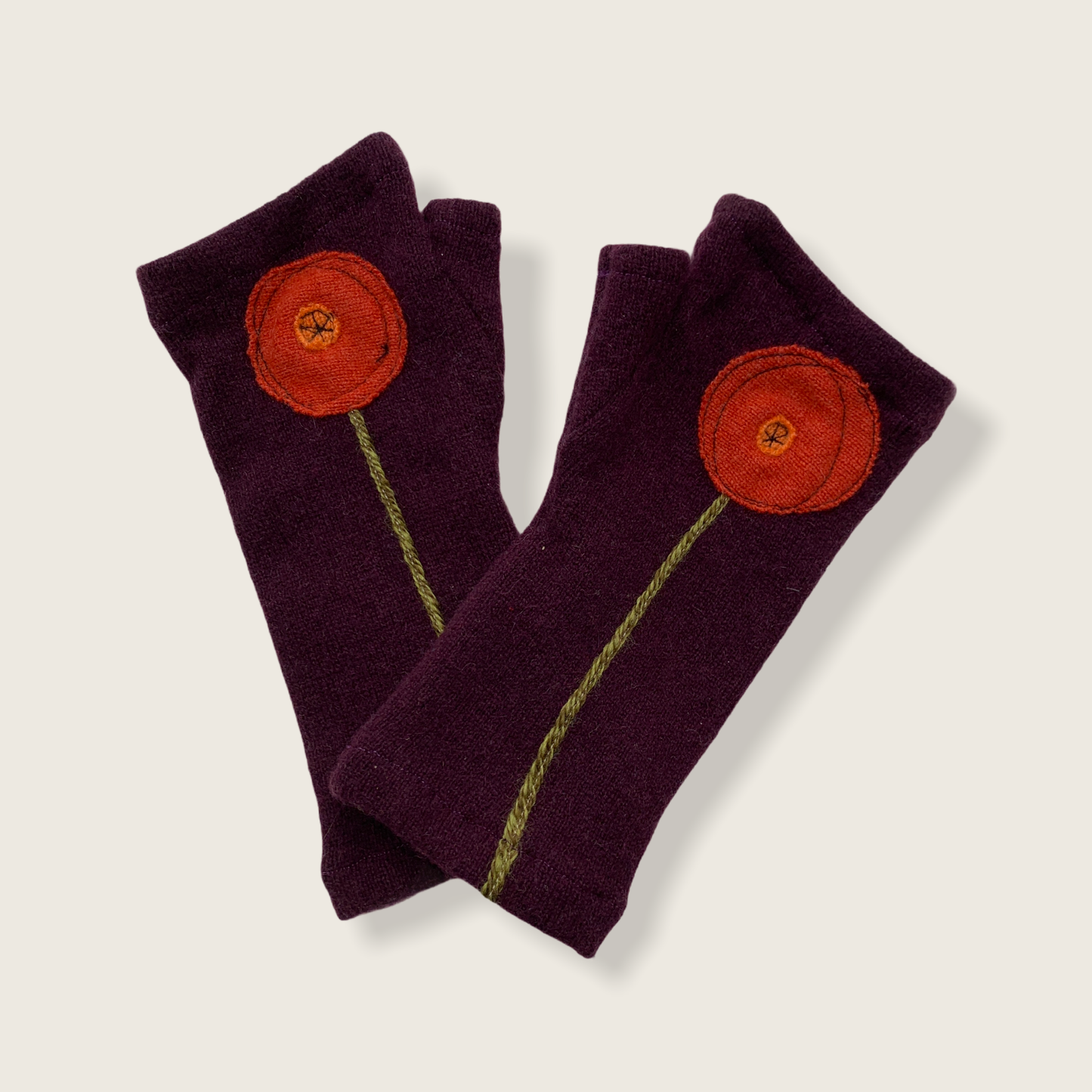 Fingerless Cashmere Gloves-Poppy