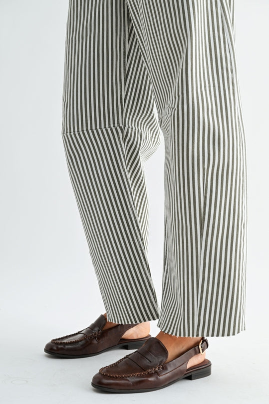 Olive Stripe Barrel Jean