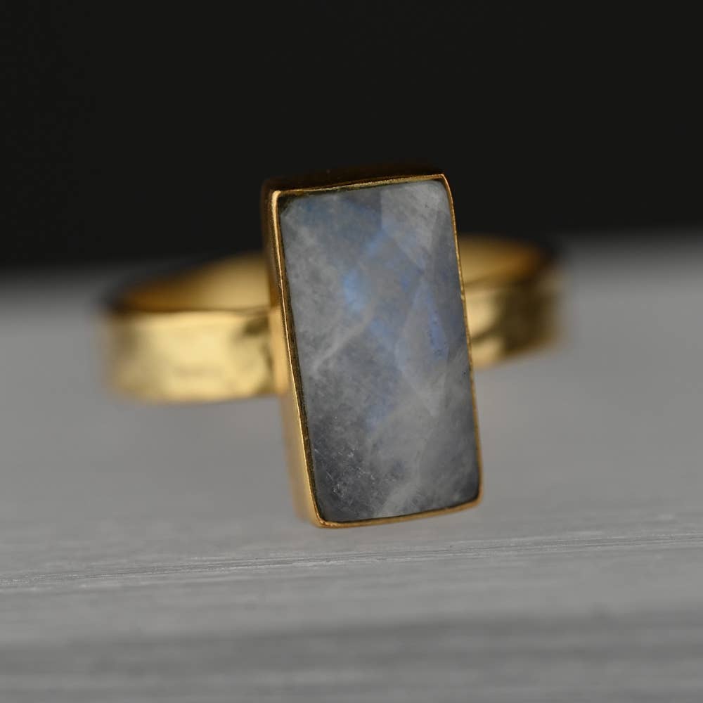 Rectangle Labradorite  Ring on a Hand Hammered Band