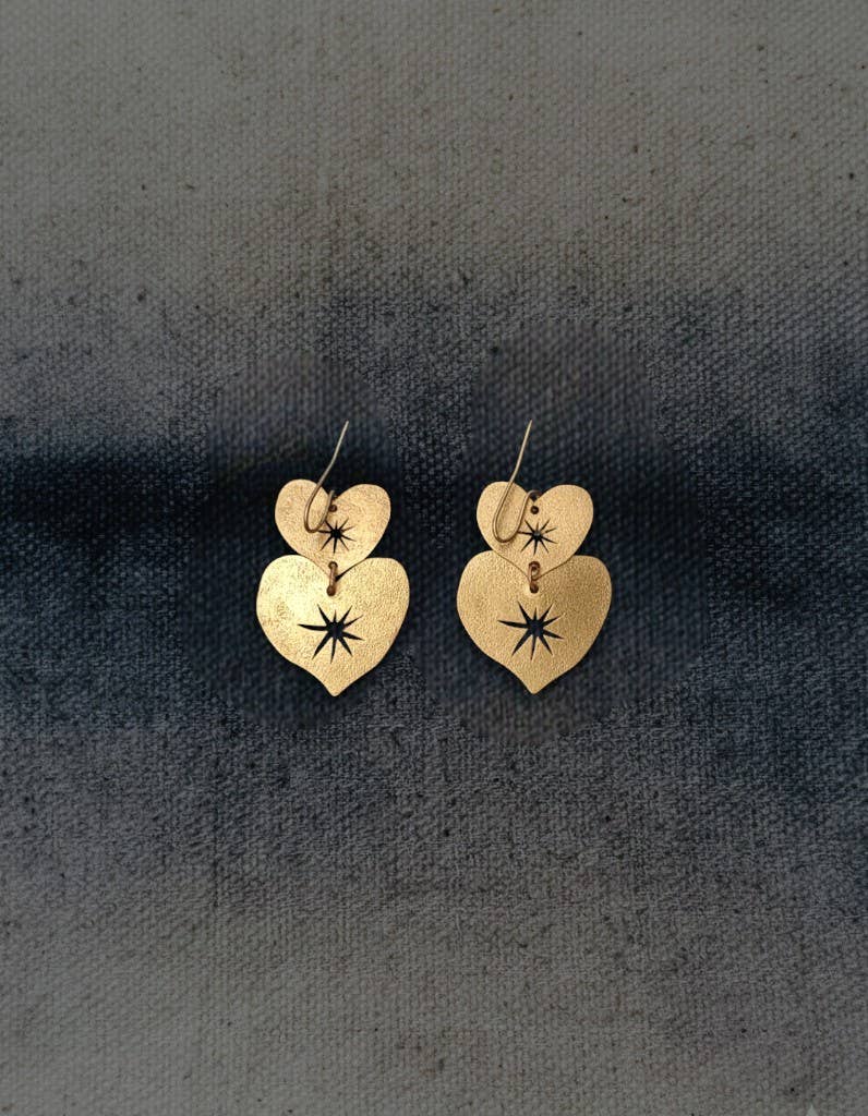Handmade brass heart earrings star minimalist love jewelry