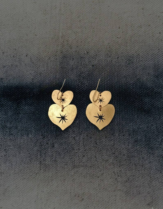 Handmade brass heart earrings star minimalist love jewelry