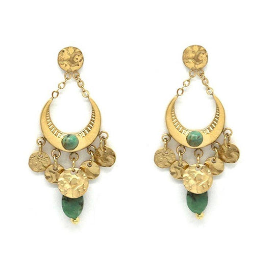 Half Moon African Turquoise Gold Dangle Earrings - E4-275