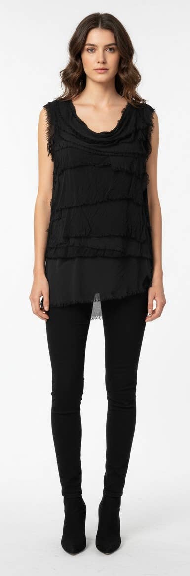 Silk Sleveless Ruffle Top 