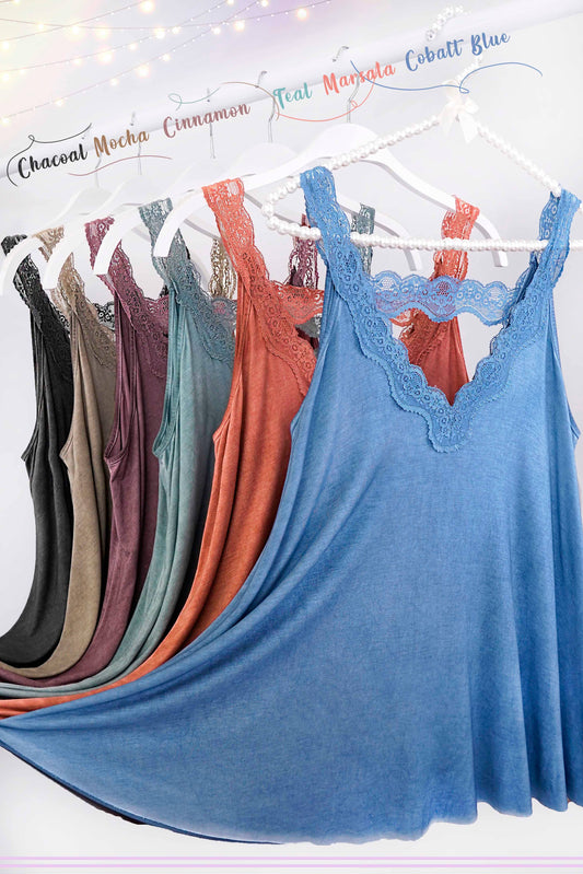 Stretchy Dyed Fabric Back Detailed Lace Camisole