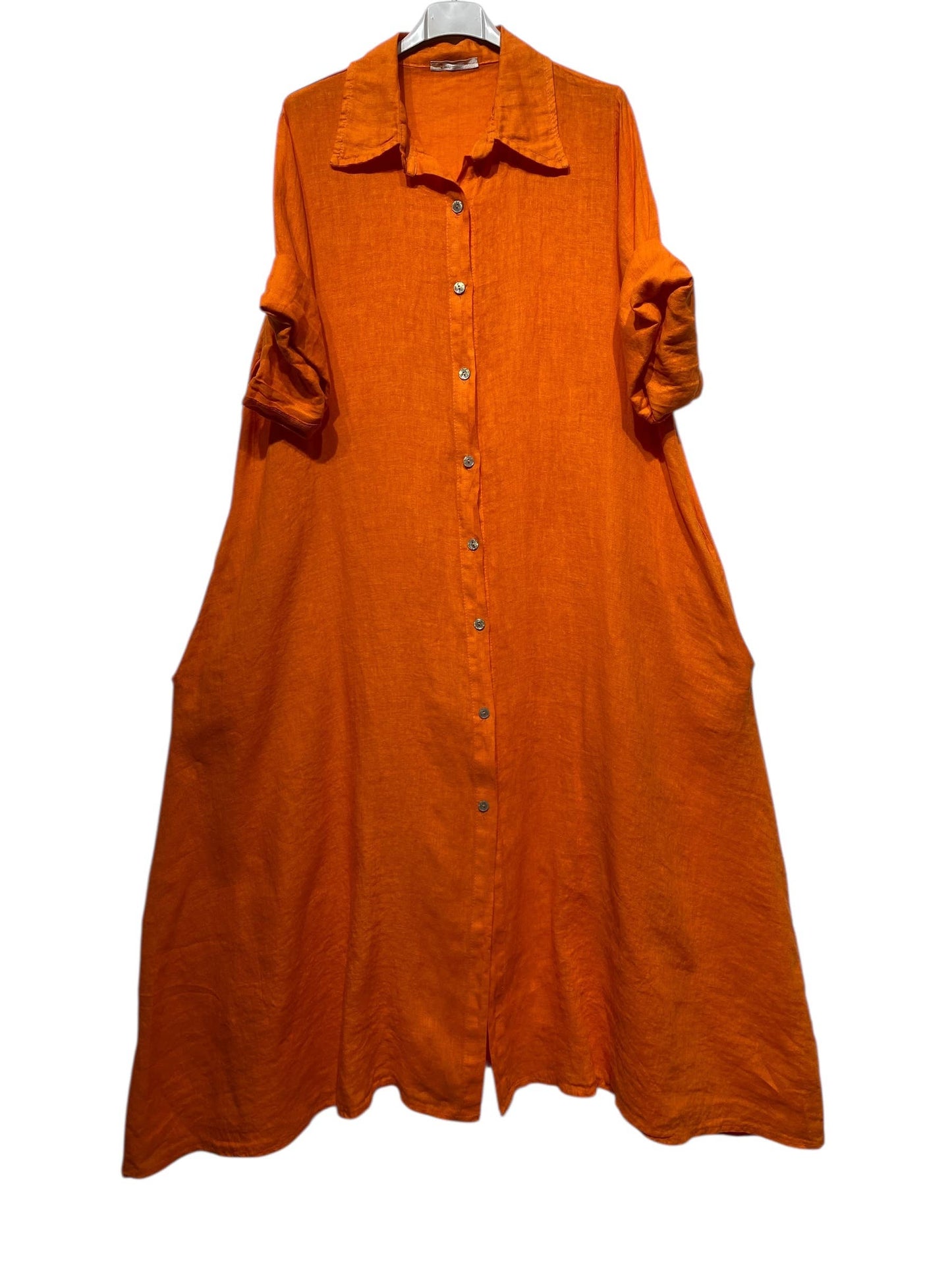 LONG LINEN DRESS WITH POCKETS