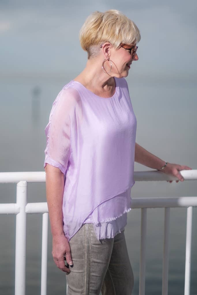 Adriana Silk Double Raw Edge Top (BQ209)