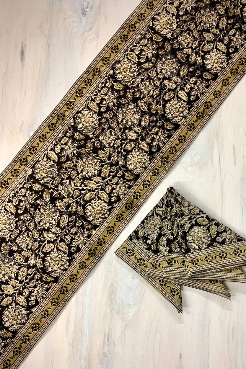 Black Kalamkari Table Runner