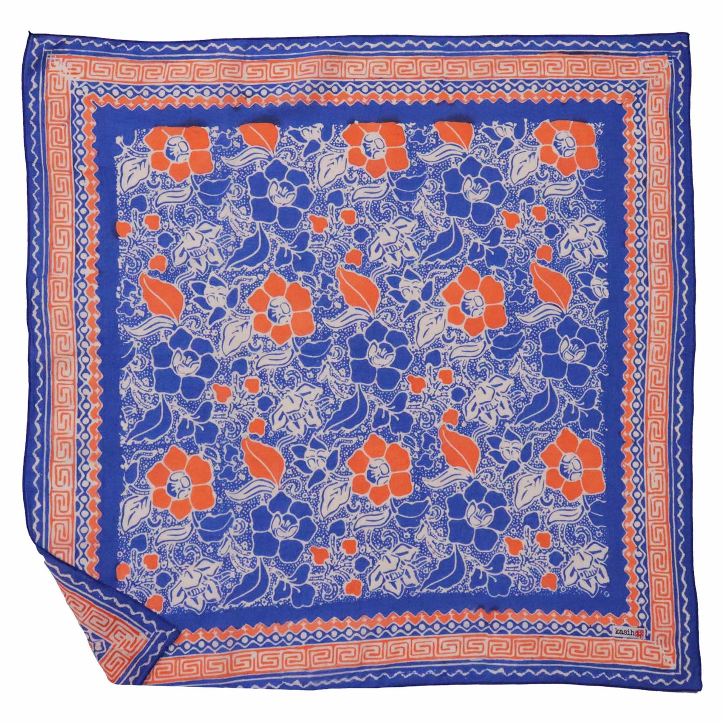 Hand Dyed Batik Bandana, 100% Soft Cotton, Sunset Sky, Blue, Orange