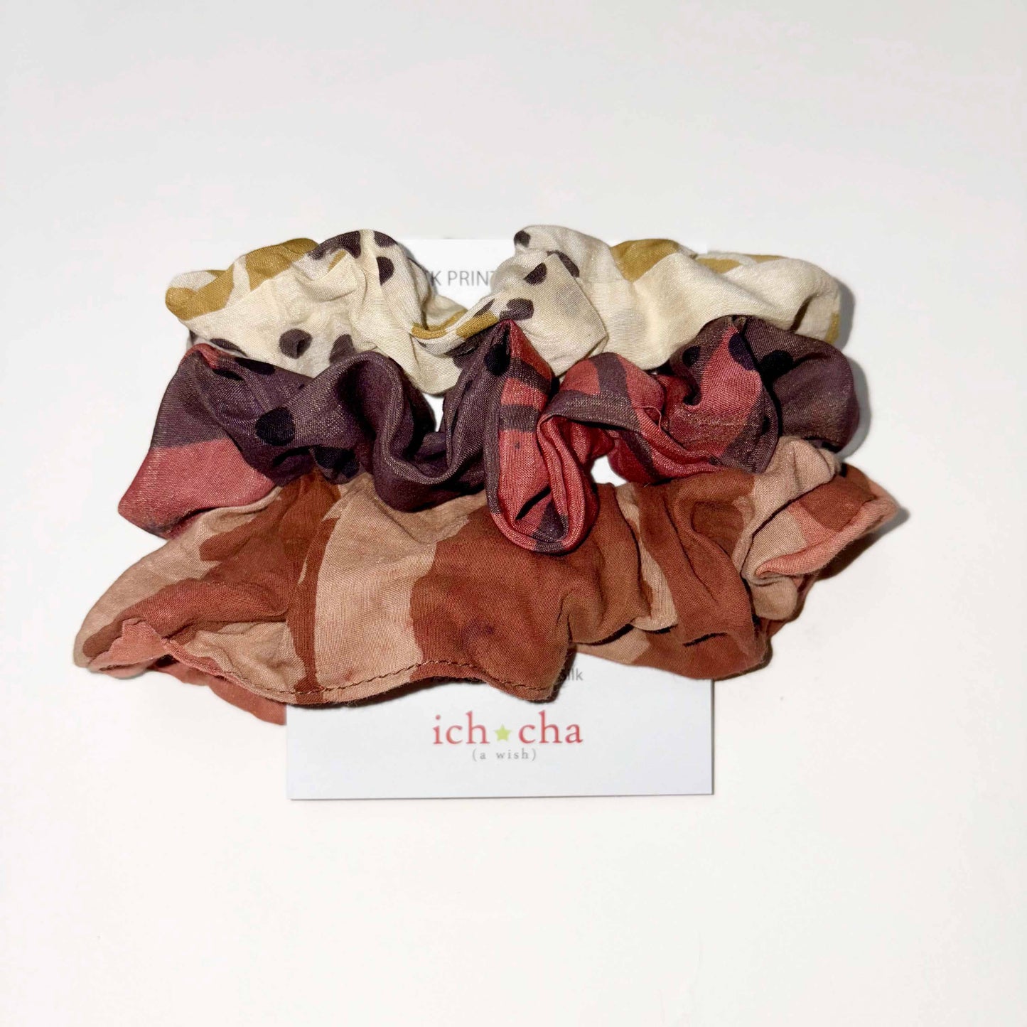 Set of 3 Cotton Silk Scrunchies Handmade Hair Ties (S, M, L)