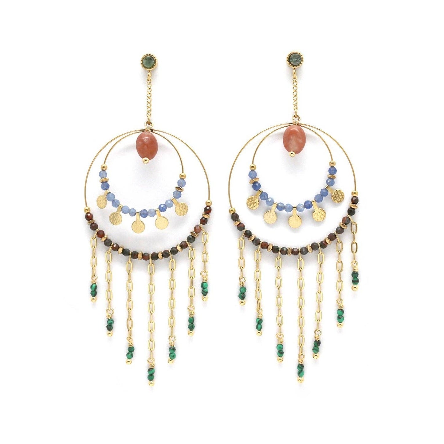 Unique Fringe Semi Precious Stone Earrings -French Flair Collection- E4-133