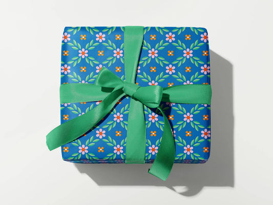 Cottage in the Woods (blue) Floral Gift Wrap Sheets or Roll
